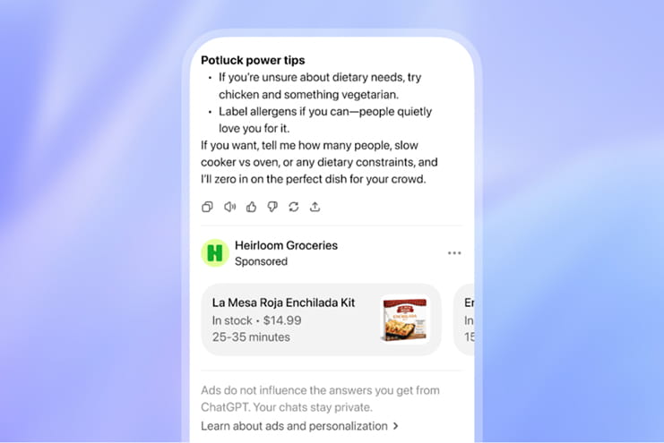 Example of sponsored advertisement placement within the ChatGPT interface
